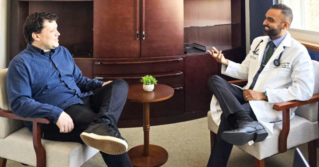 Dr. Tony Mathews and a patient during an Longevity consult in the Sequoia Medical 360 office in Bronxville NY 10708